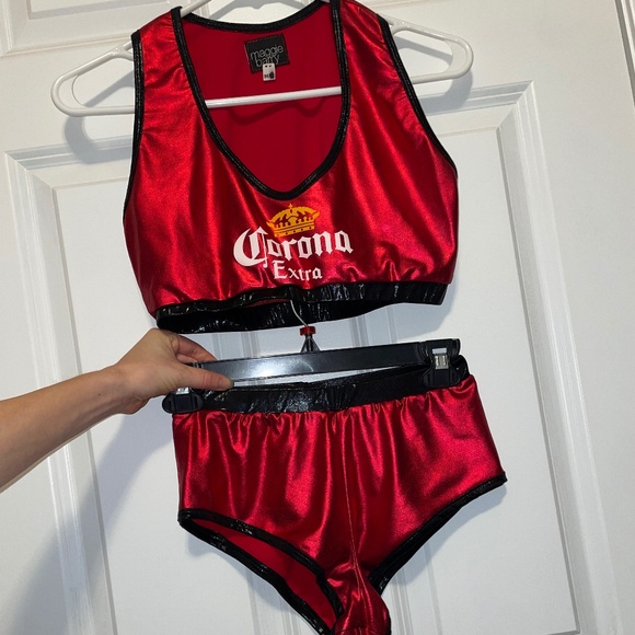 Corona Extra Maggie Barry Crop Top and sexy Booty Short set Red - Picture 3 of 6